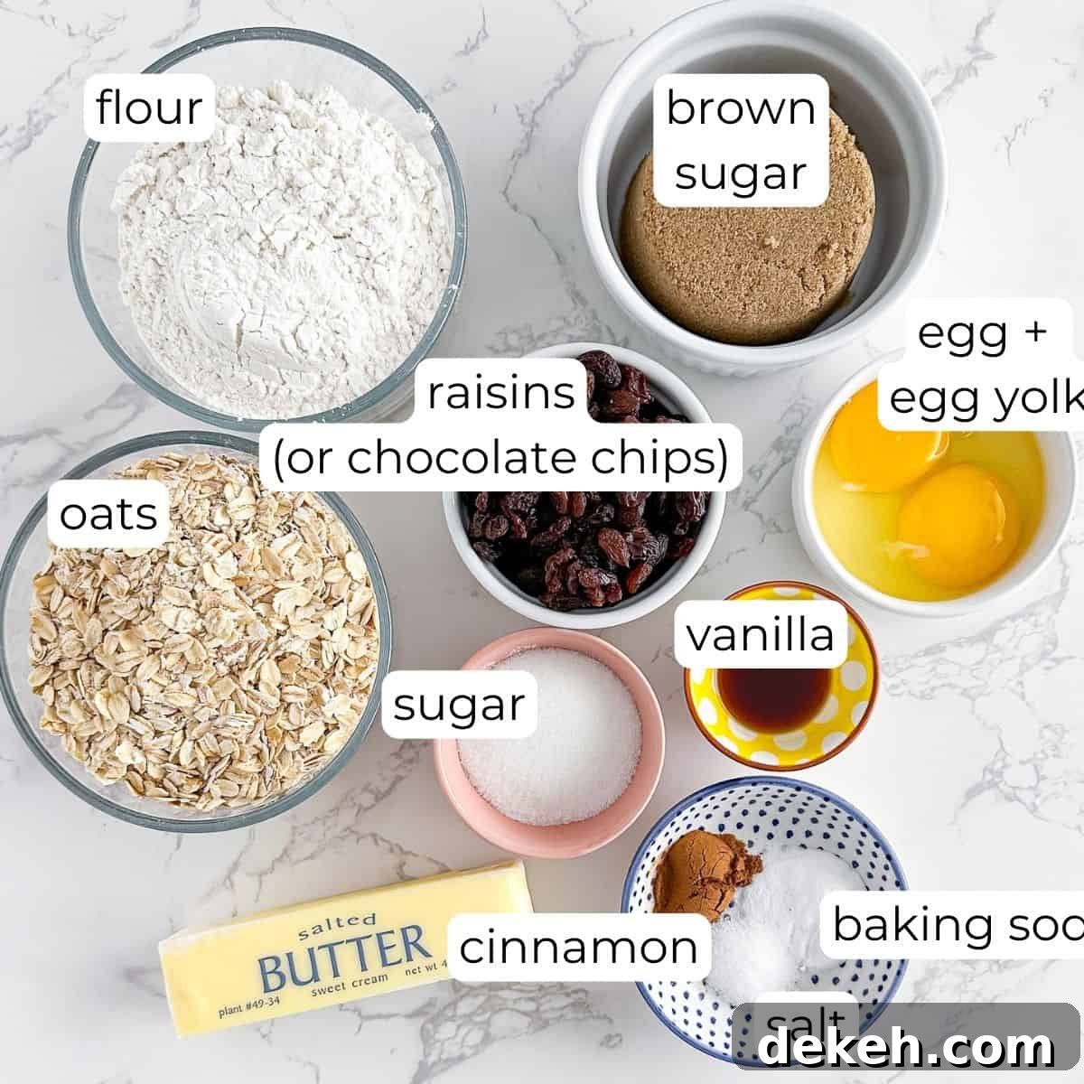 Ingredients for oatmeal cookies.