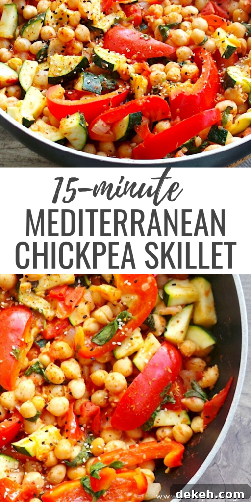 15-Minute Mediterranean Chickpea Skillet! An easy and healthy Mediterranean diet recipe! This healthy chickpea recipe is vegan, gluten-free and dairy free and perfect for a quick dinner or lunch!