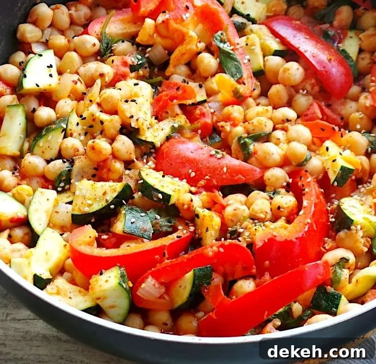 15-Minute Mediterranean Chickpea Skillet! An easy and healthy Mediterranean diet recipe! This healthy chickpea recipe is vegan, gluten-free and dairy free and perfect for a quick dinner or lunch!