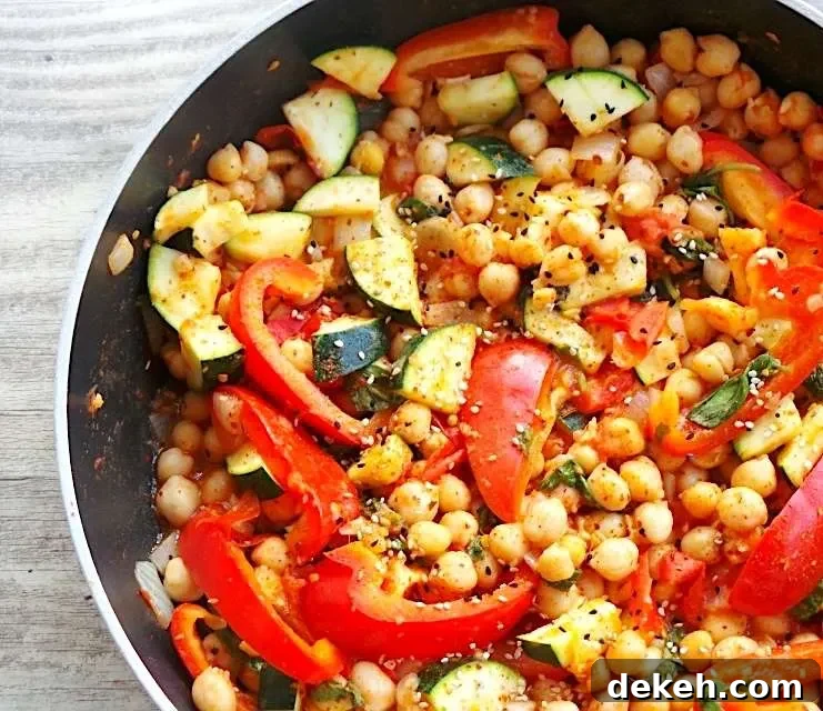 15-Minute Mediterranean Chickpea Skillet! An easy and healthy Mediterranean diet recipe! This healthy chickpea recipe is vegan, gluten-free and dairy free and perfect for a quick dinner or lunch!