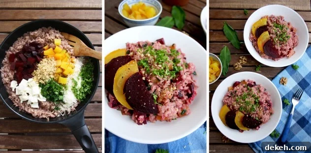 Creamy Beetroot Risotto with Goat Cheese, Wild Garlic and Walnuts