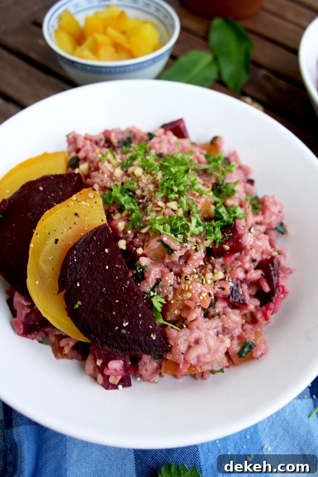 Preparing beetroot risotto ingredients
