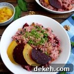Beetroot Risotto with Goat Cheese, Wild Garlic and Walnuts