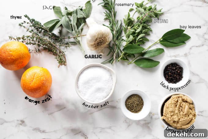Ingredients used to make herbed dry brine for a turkey.