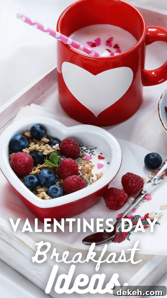 heart shaped bowl of breakfast with valentines day text