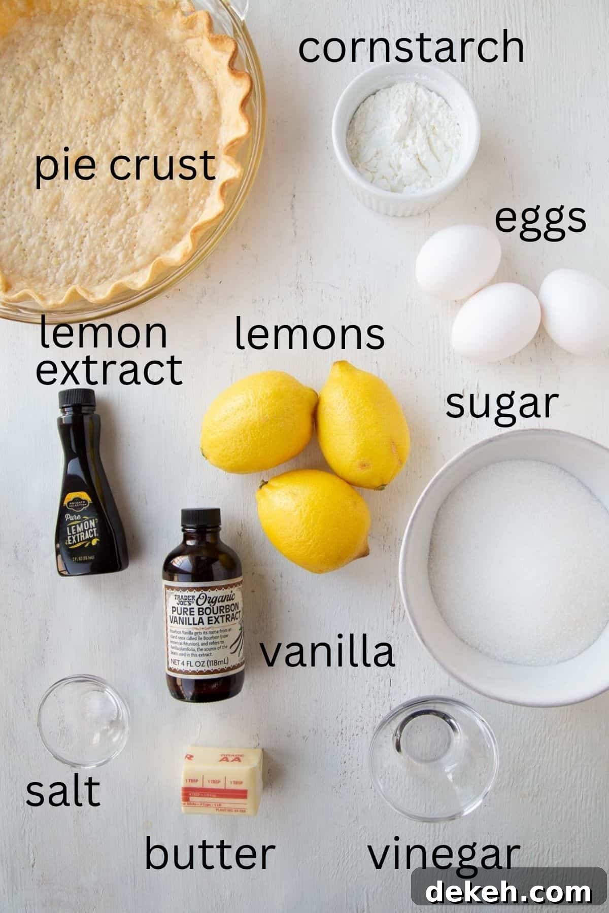 lemons, pie crust, sugar, eggs, and other ingredients.