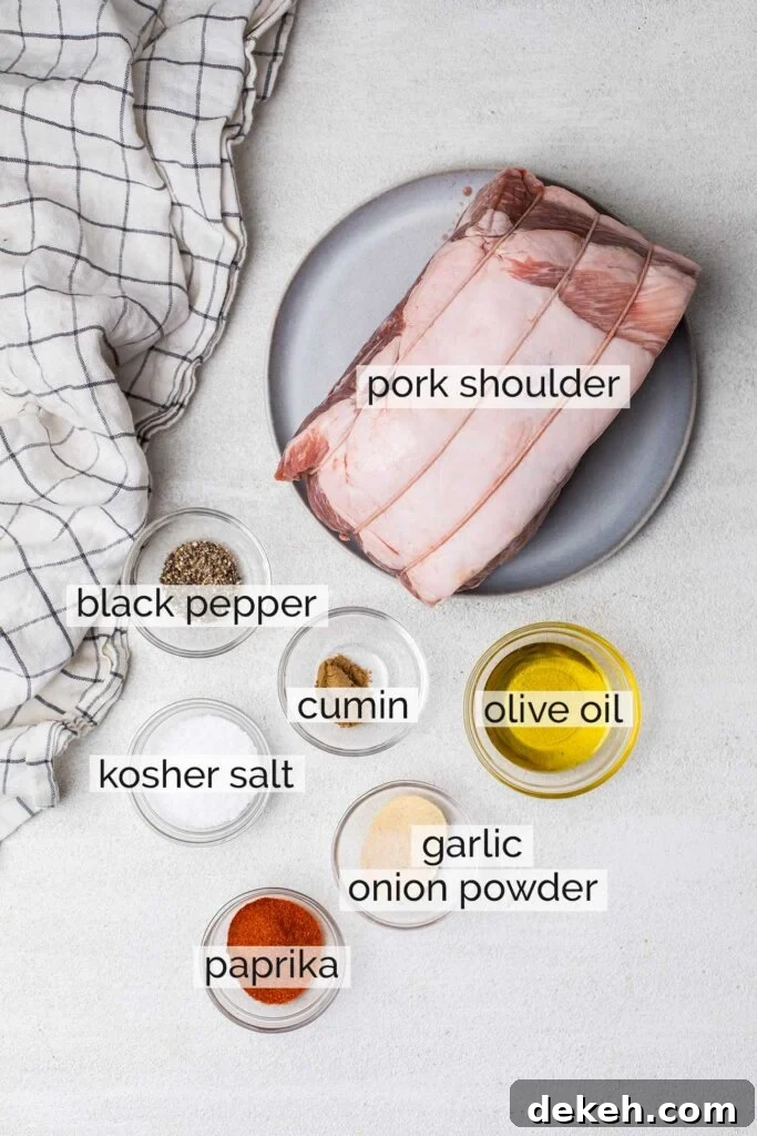 The ingredients needed to make pulled pork in the oven.