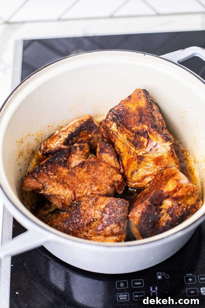 Brown the pork in avocado oil.