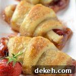 Three pieces of Strawberry Dumplings on a white plate.