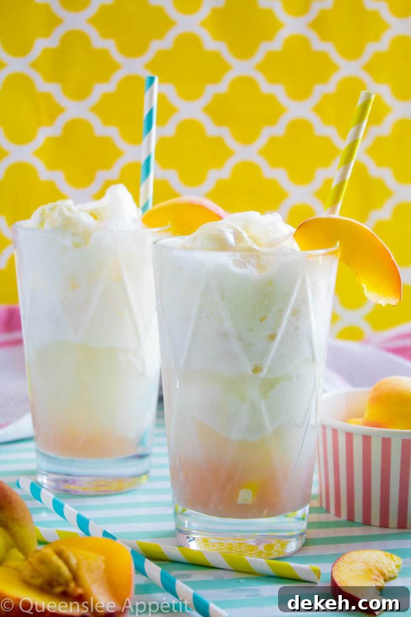 Peaches and Cream Floats with foam and garnish