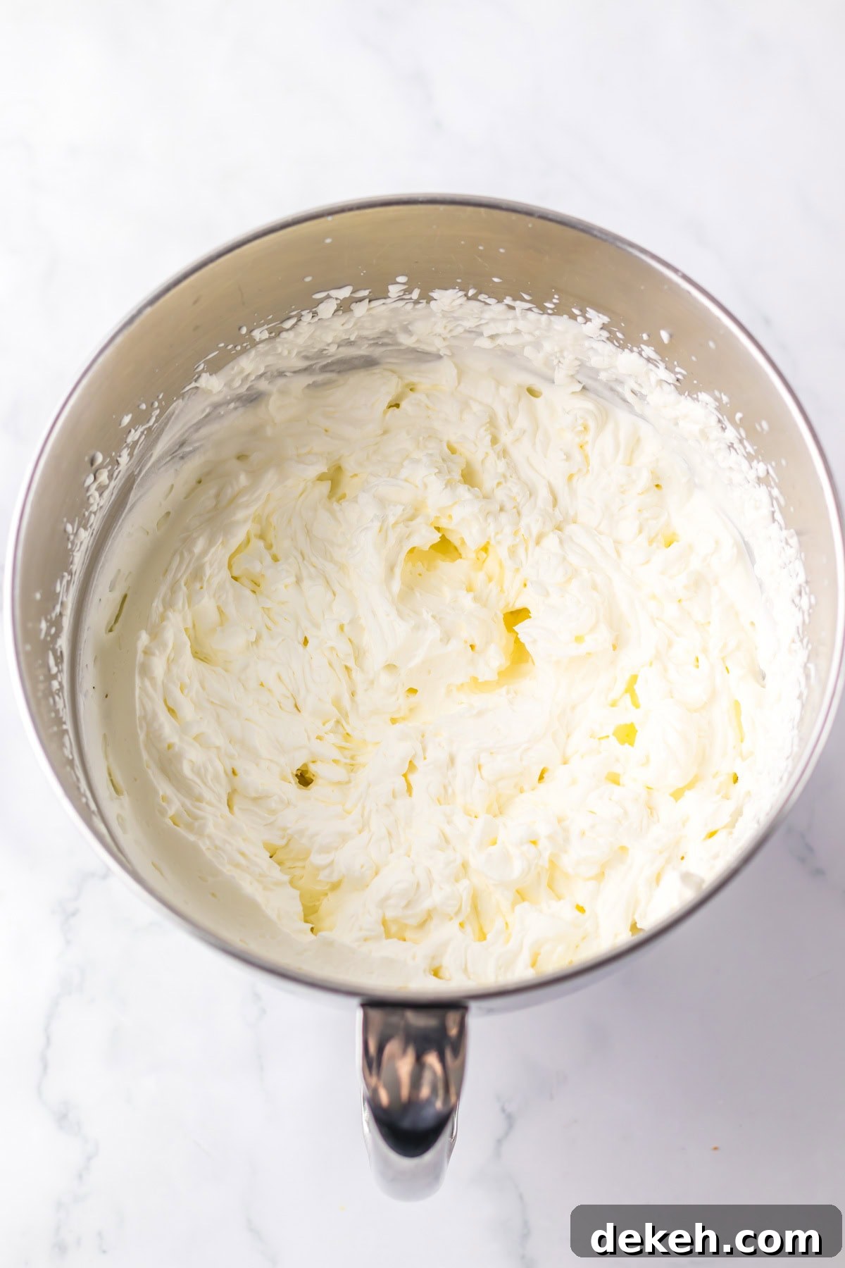 An overhead image of the whipped cream in a bowl.