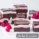 raspberry brownies on a piece of parchment paper with more brownies in the background