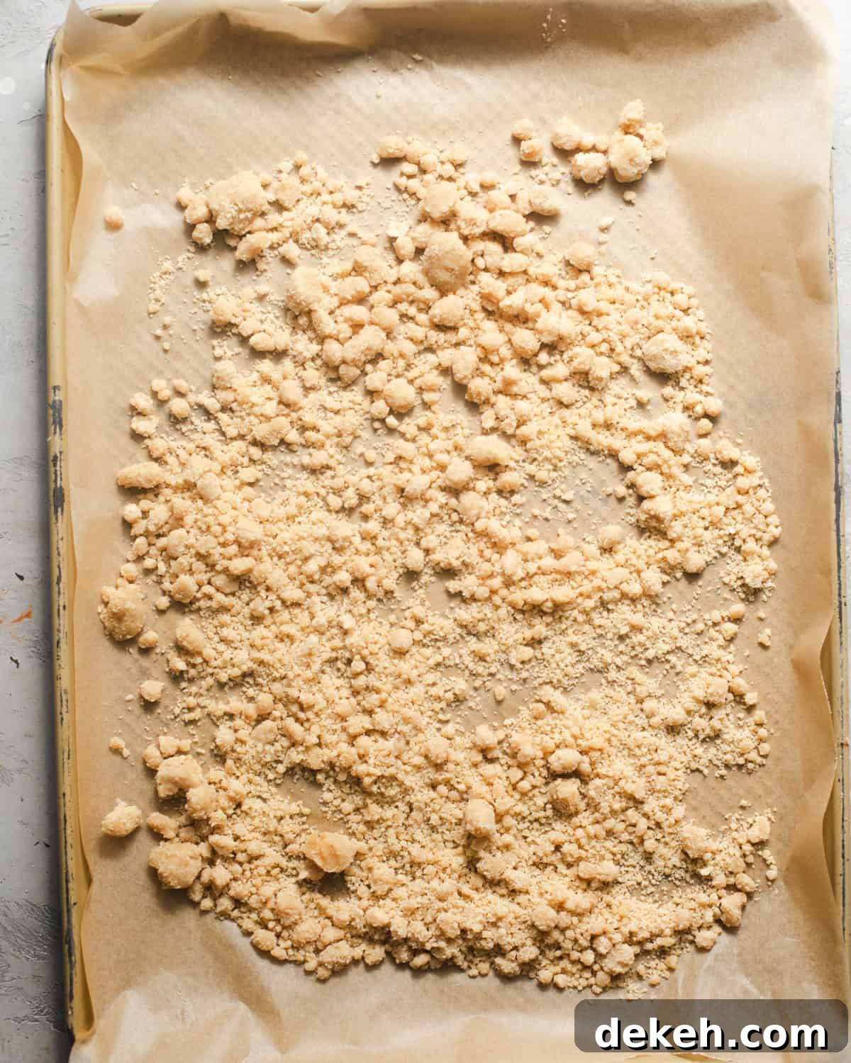 crumble topping on a baking sheet.