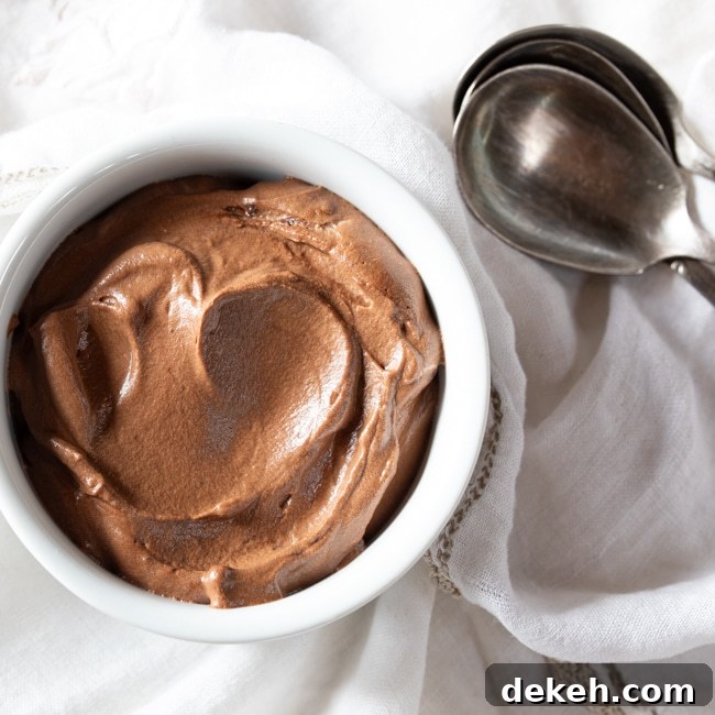 One ramekin filled with chocolate mousse, with a spoon.