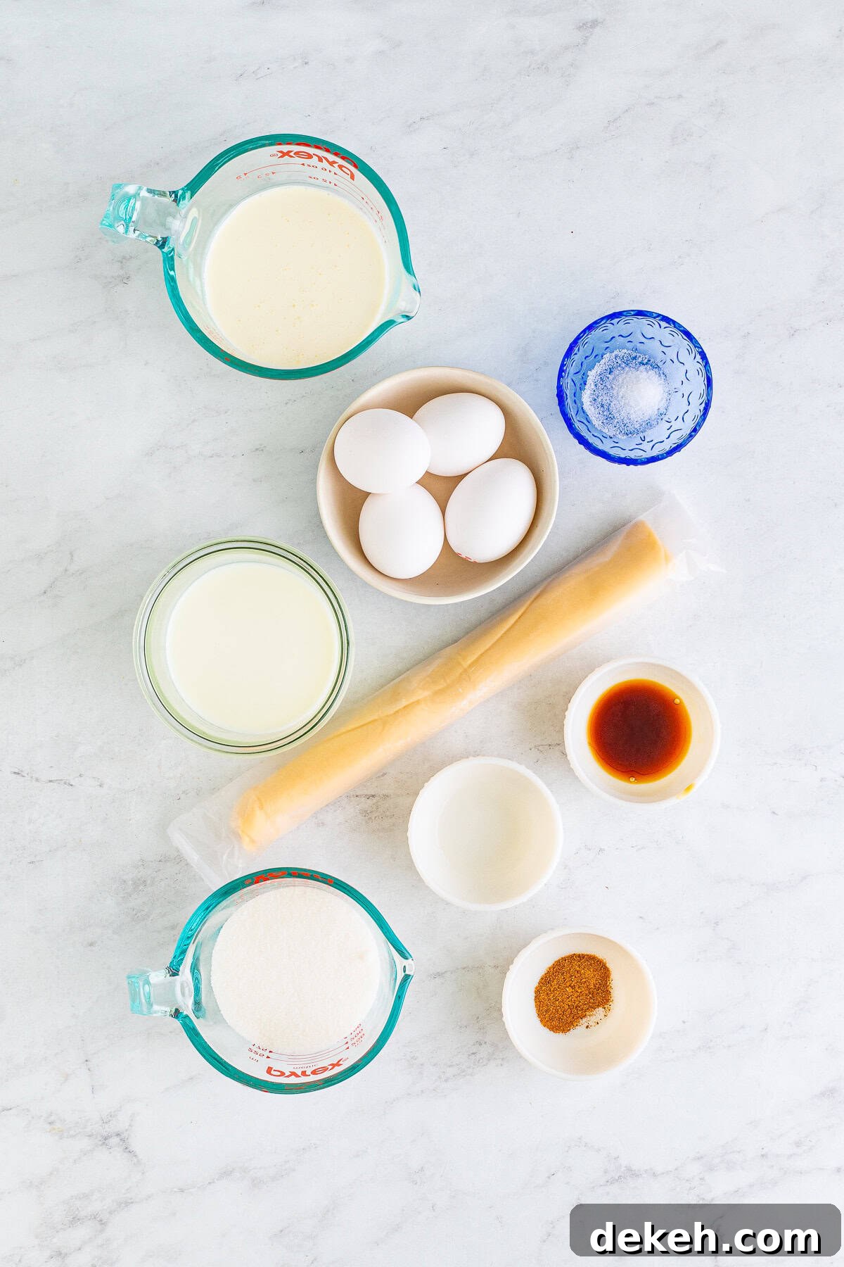 Ingredients needed to make a Custard Pie.
