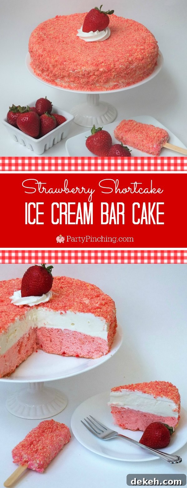 strawberry shortcake ice cream bar cake, easy strawberry cake ice cream dessert, good humor strawberry shortcake ice cream bar, summer treat strawberry ice cream, box cake ice cream cake, frozen summer treat for kids, ice cream bar cake, ice cream cake, sweet treats, fun food for kids