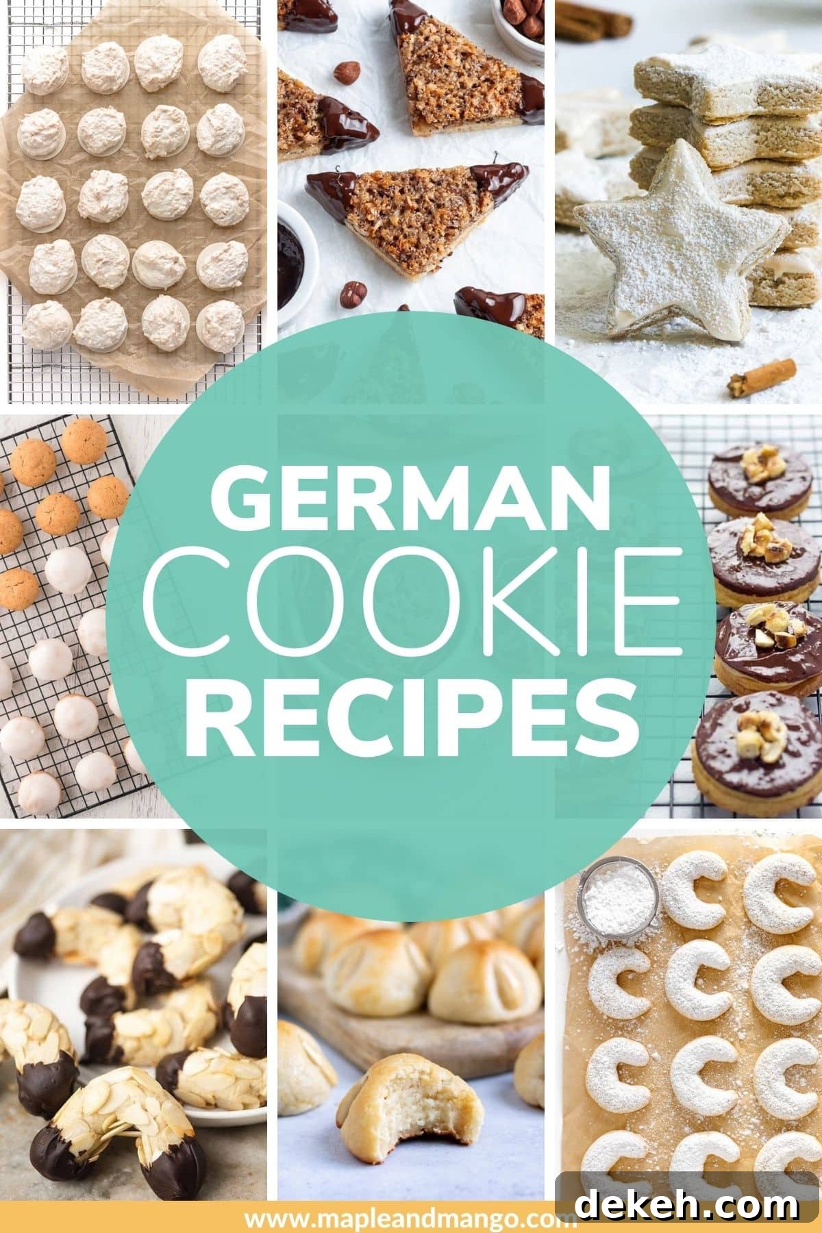 Photo collage of cookies with text overlay "German Cookie Recipes".