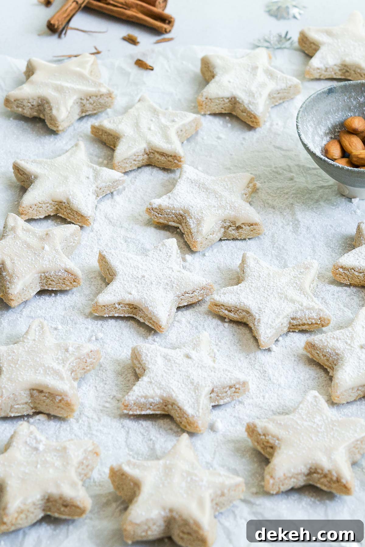 Zimtsterne (German Cinnamon Stars) displayed on a white background.