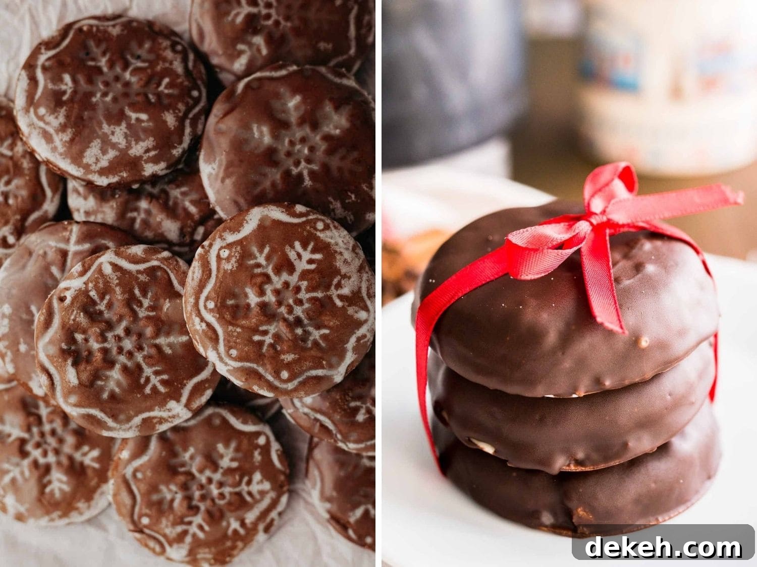 Photo collage showing two different types of Lebkuchen (German Gingerbread Cookies).