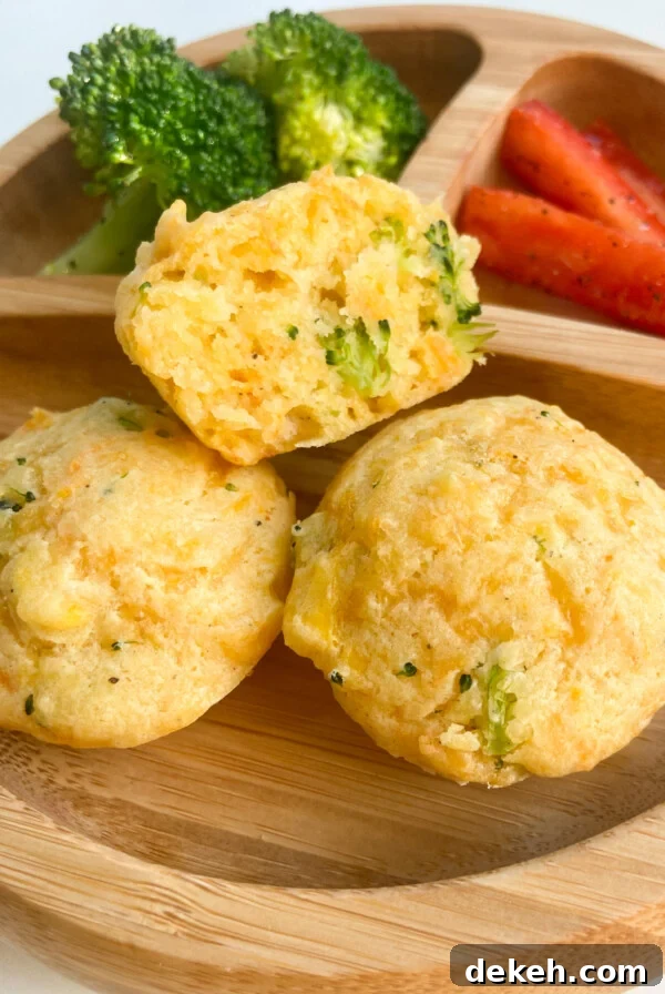 Veggie-muffins served with broccoli and red bell pepper