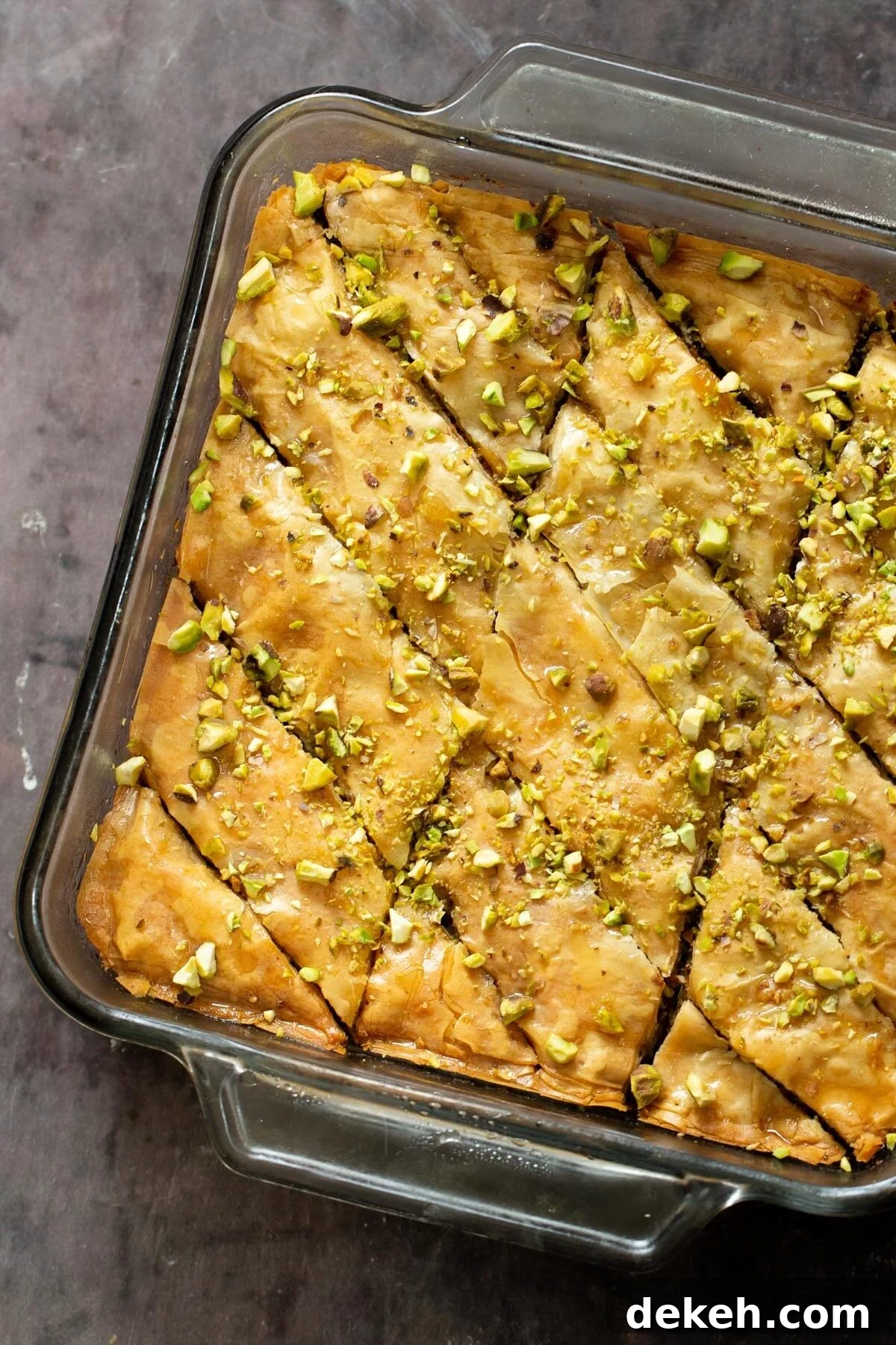 vegan baklava in a pyrex dish