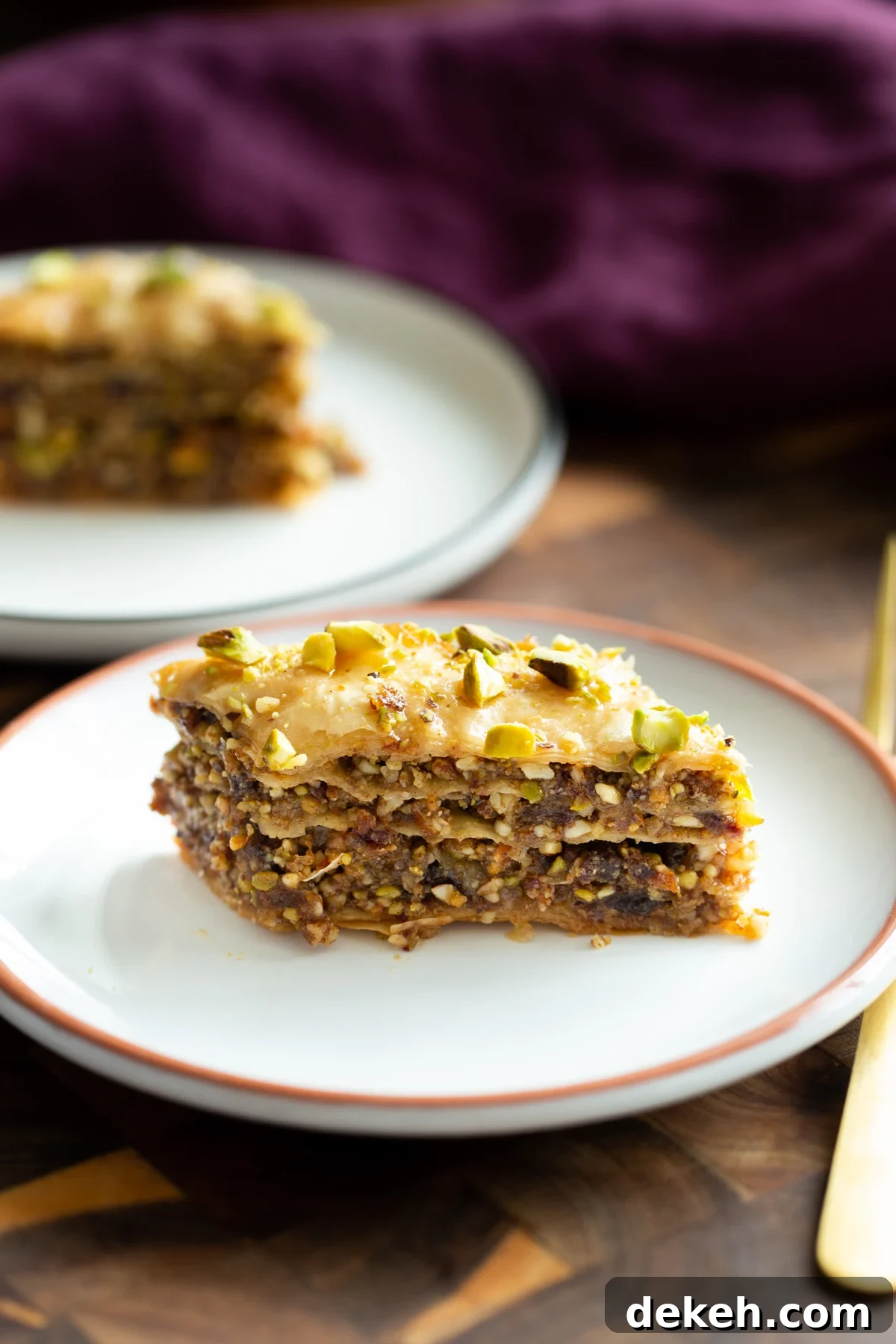 a slice of vegan baklava on a small plate 