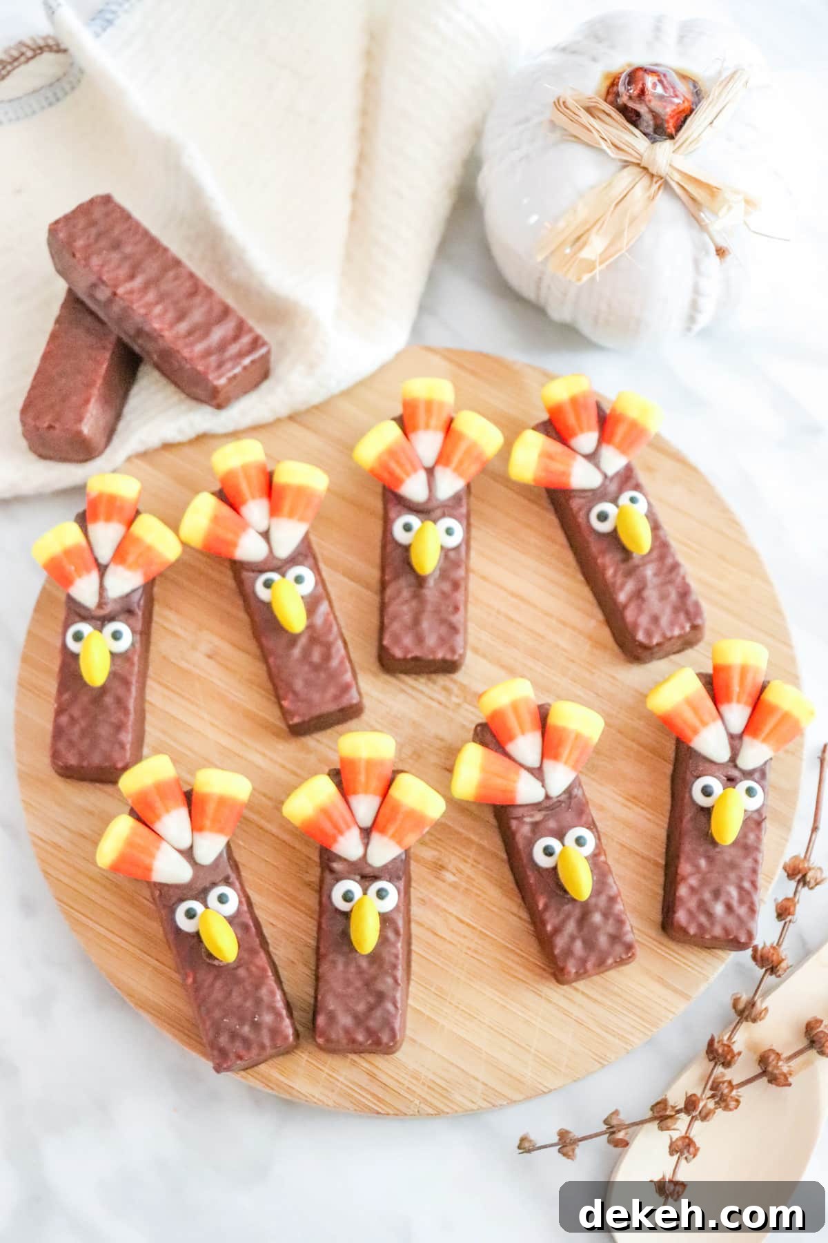finished Turkey Wafer Cookies on a wooden serving board
