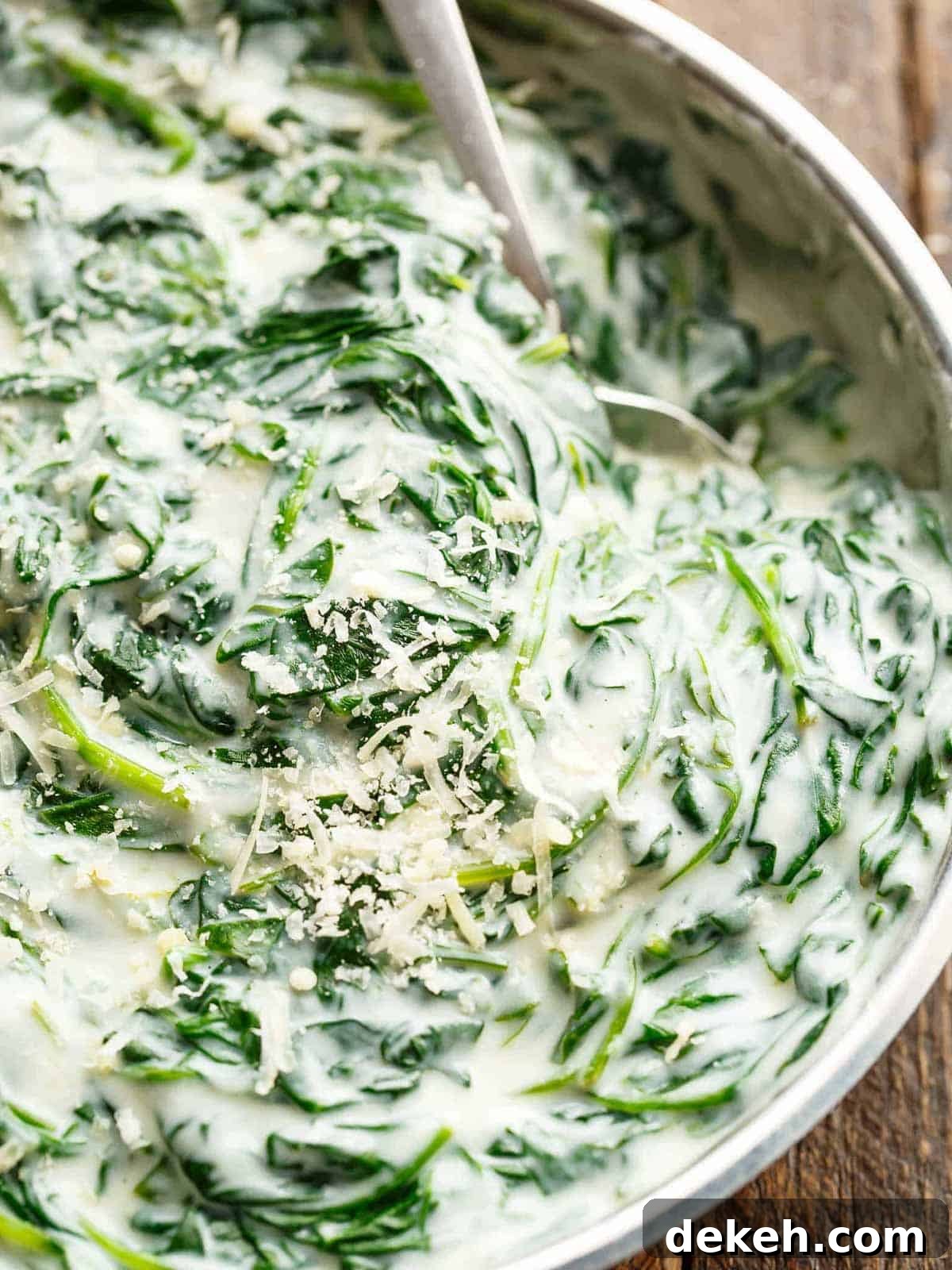 Easy Creamed Spinach in a steel bowl