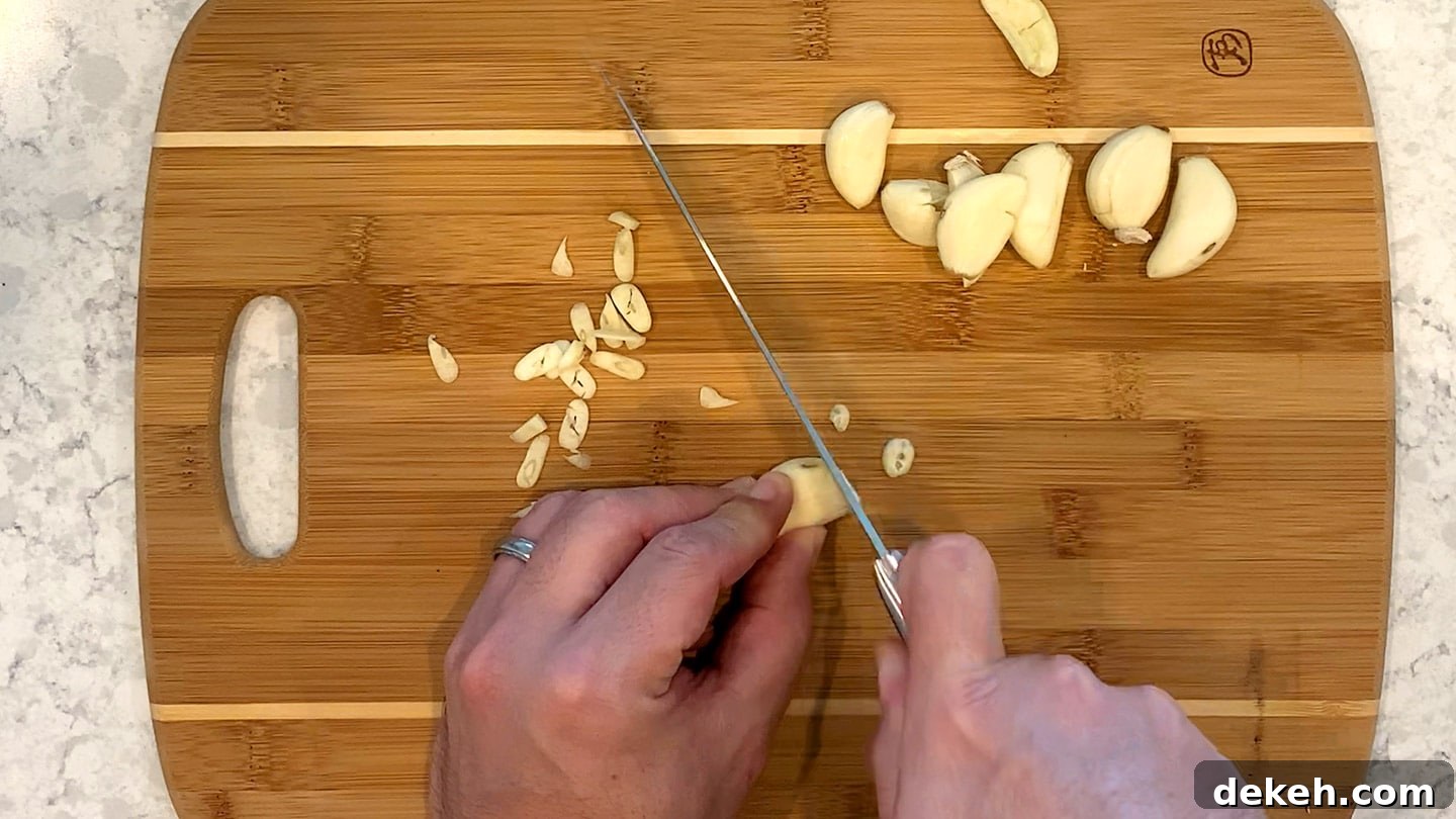 thinly slice the garlic