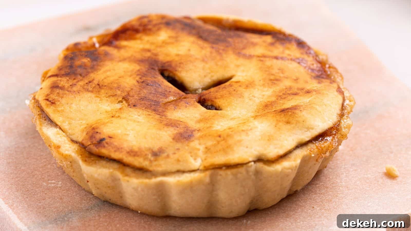 Mini apple pie on cutting board.
