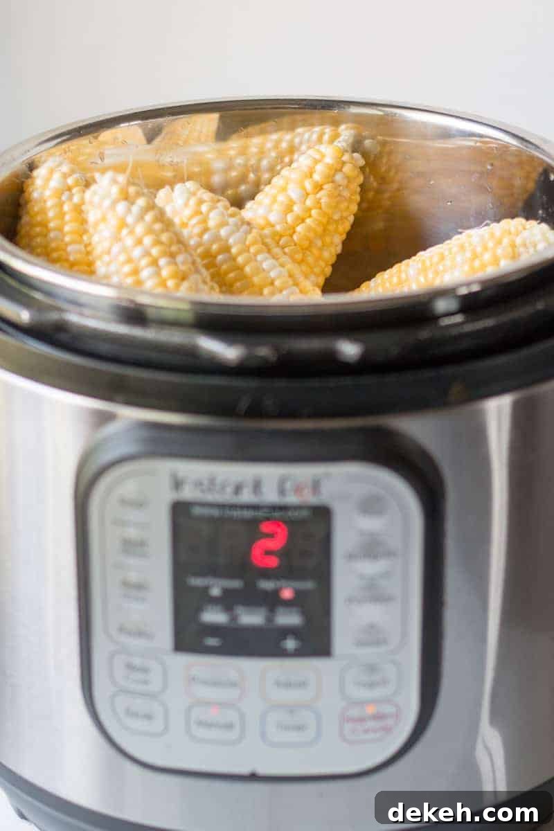 Corn on the cob in Instant Pot set to two minutes.