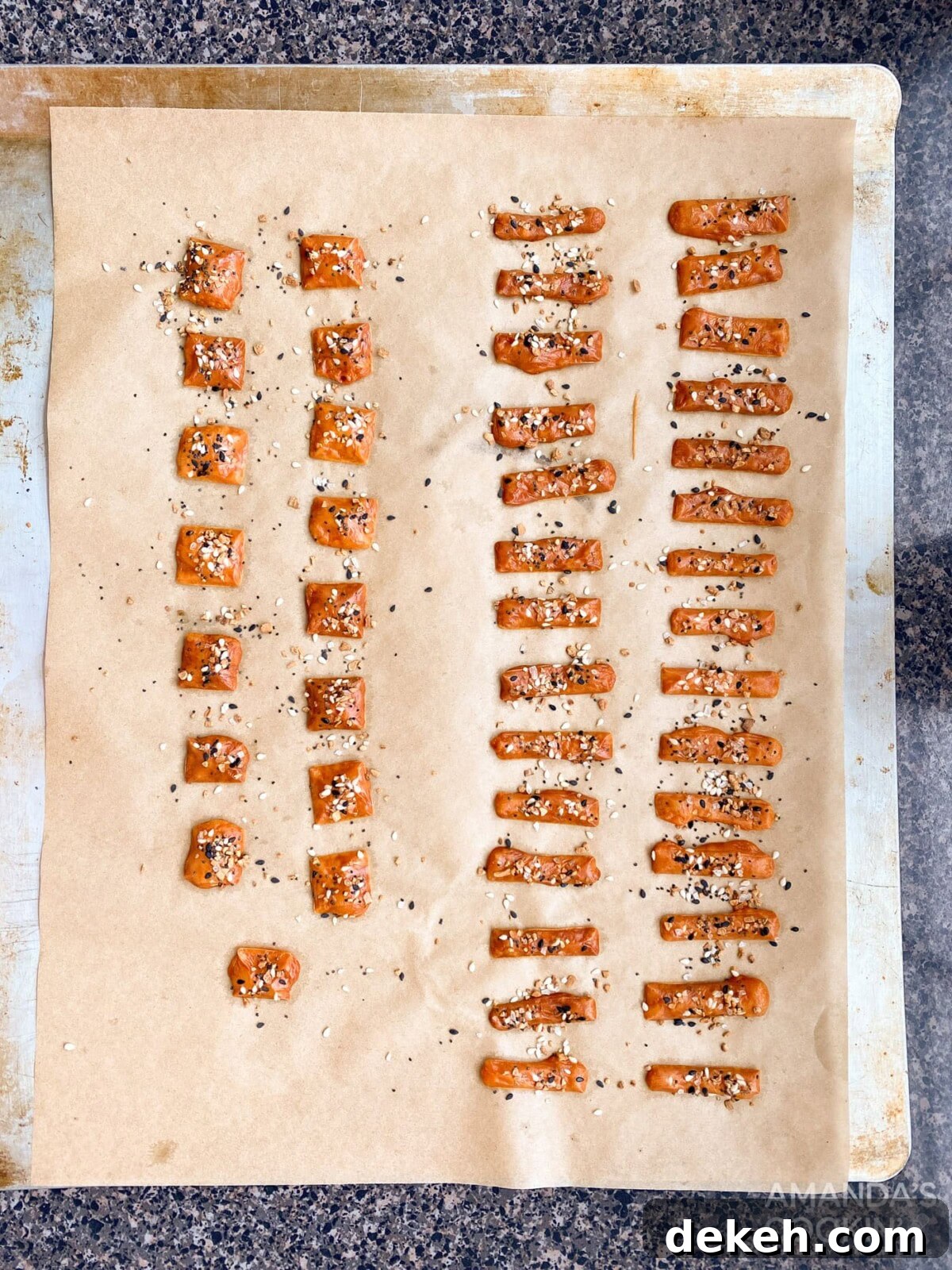 baked cheese squares on baking sheet