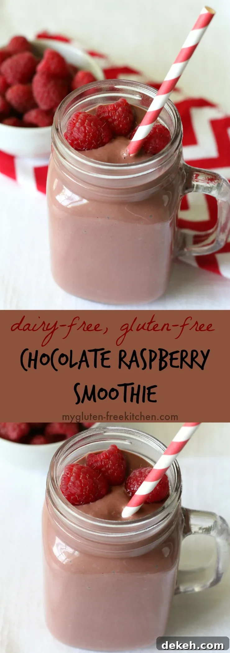 Dairy-free Chocolate Raspberry Smoothie recipe. Easy and delicious gluten-free and dairy-free smoothie recipe.