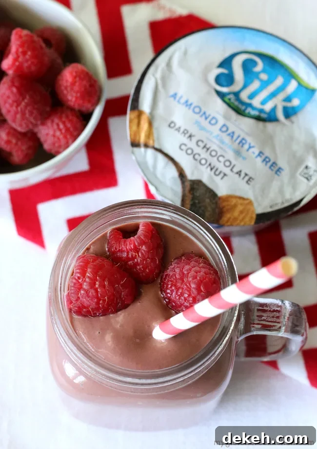 Chocolate Raspberry Smoothie with Silk almond dairy-free yogurt alternative