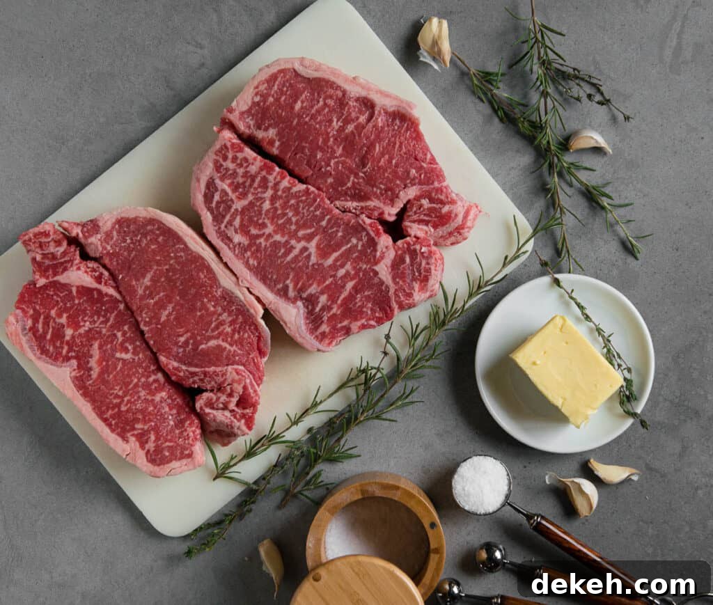 ingredients to make oven baked reverse seared New York Strip Steak