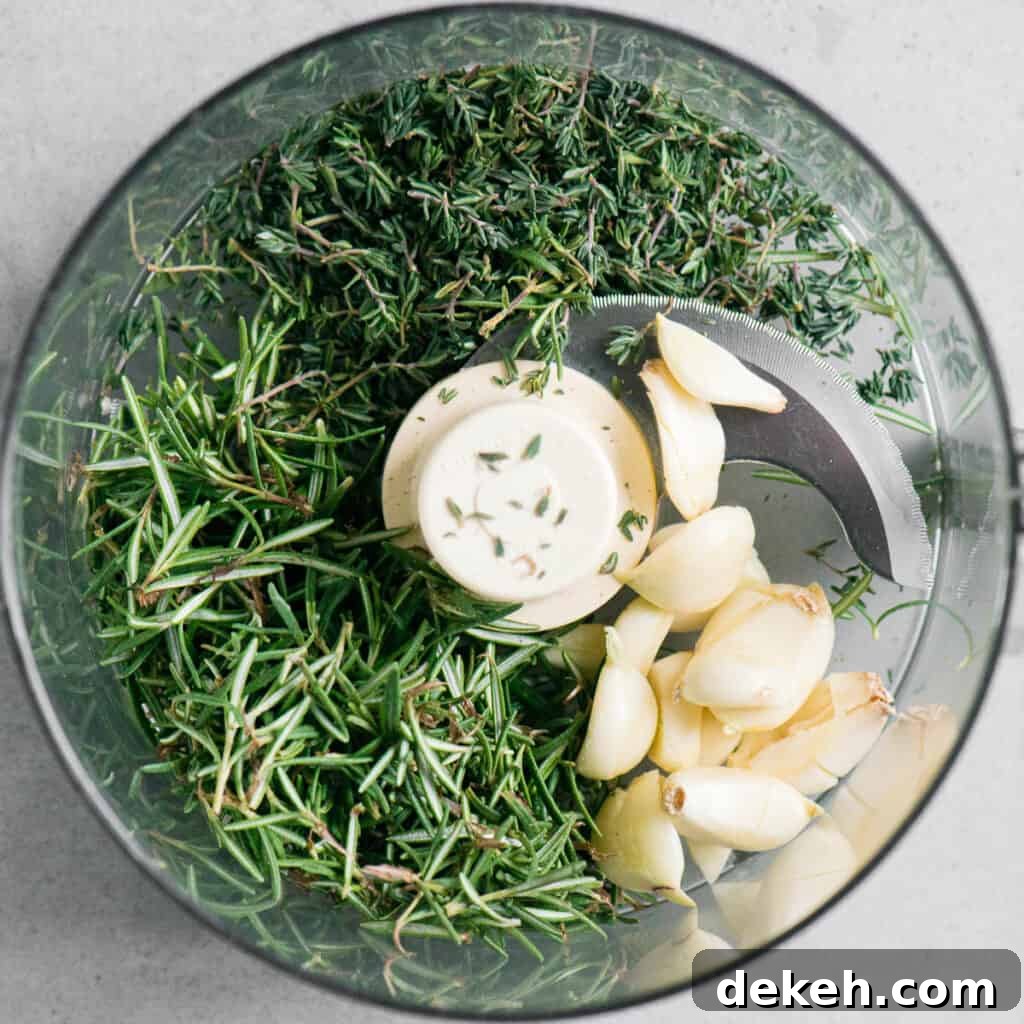 garlic thyme and rosemary in food processor
