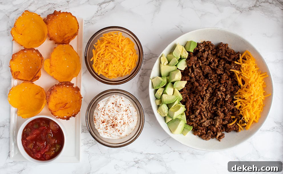 keto taco bar overhead view of everything