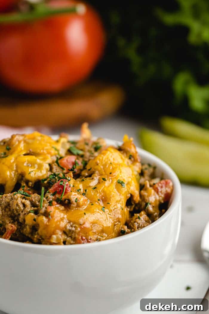 keto cheeseburger casserole in serving bowl