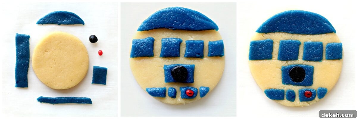 Assembly instruction images for R2D2 cookies.