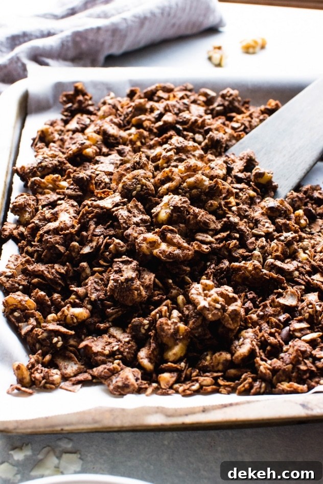 This easy dark chocolate paleo grain free granola is gluten free, dairy free, and packed with all the things you love about granola without any of the grains. Easy to make, good for you, and so freaking delicious. I know it's going to earn a fast spot in your heart and in your kitchen!