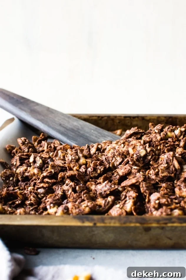This easy dark chocolate paleo grain free granola is gluten free, dairy free, and packed with all the things you love about granola without any of the grains. Easy to make, good for you, and so freaking delicious. I know it's going to earn a fast spot in your heart and in your kitchen!