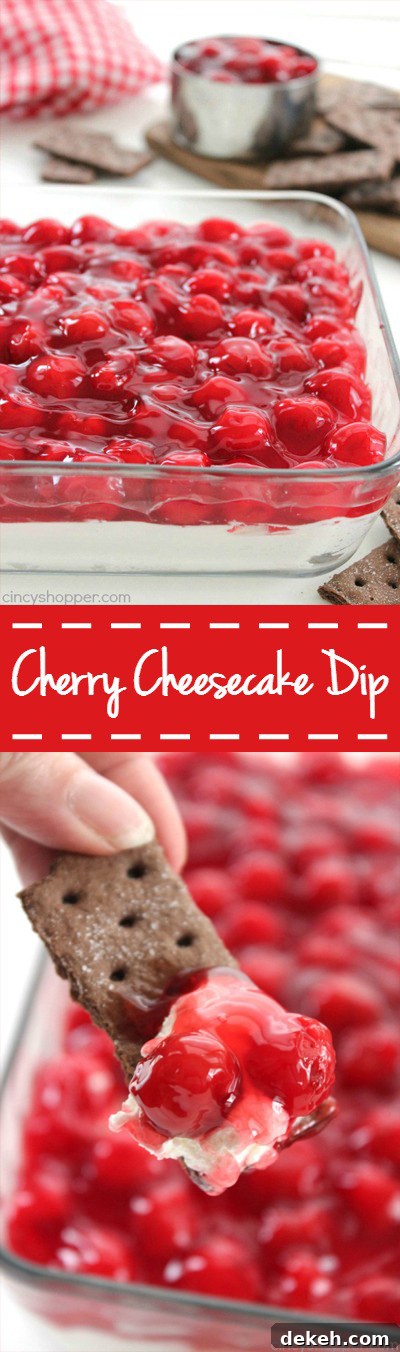 Cherry Cheesecake Dip - Just 4 Ingredients. Makes for a perfect appetizer. Serve them with graham crackers, Nilla wafers, or even pretzels.