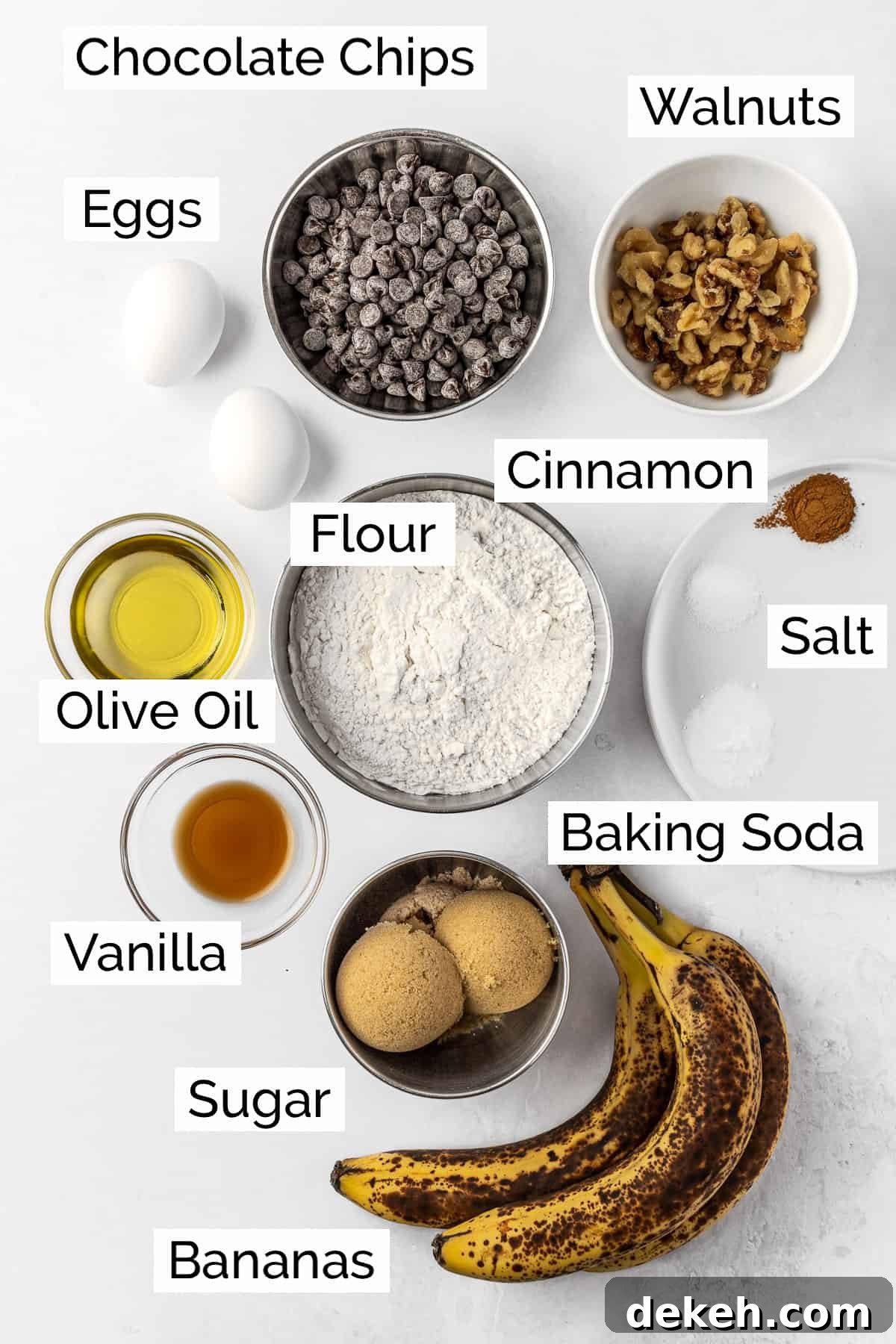 All of the ingredients needed to make the banana bread.