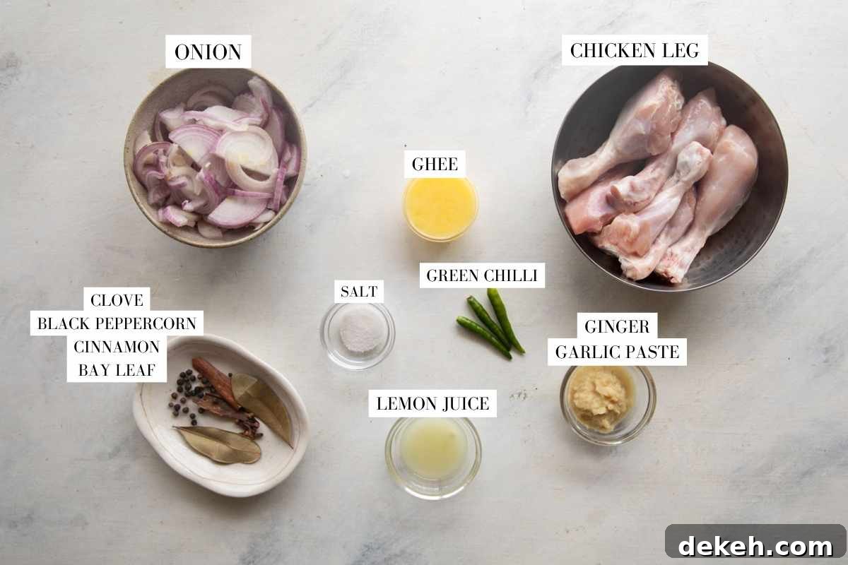 Picture of all the ingredients for Quick Onion Chicken with text to identify them