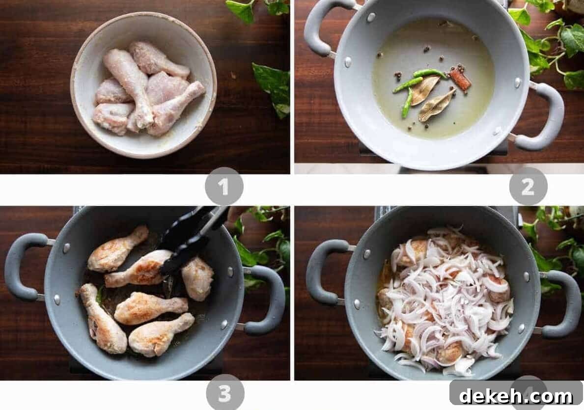 Step by step picture collage showing how to make Quick Onion Chicken