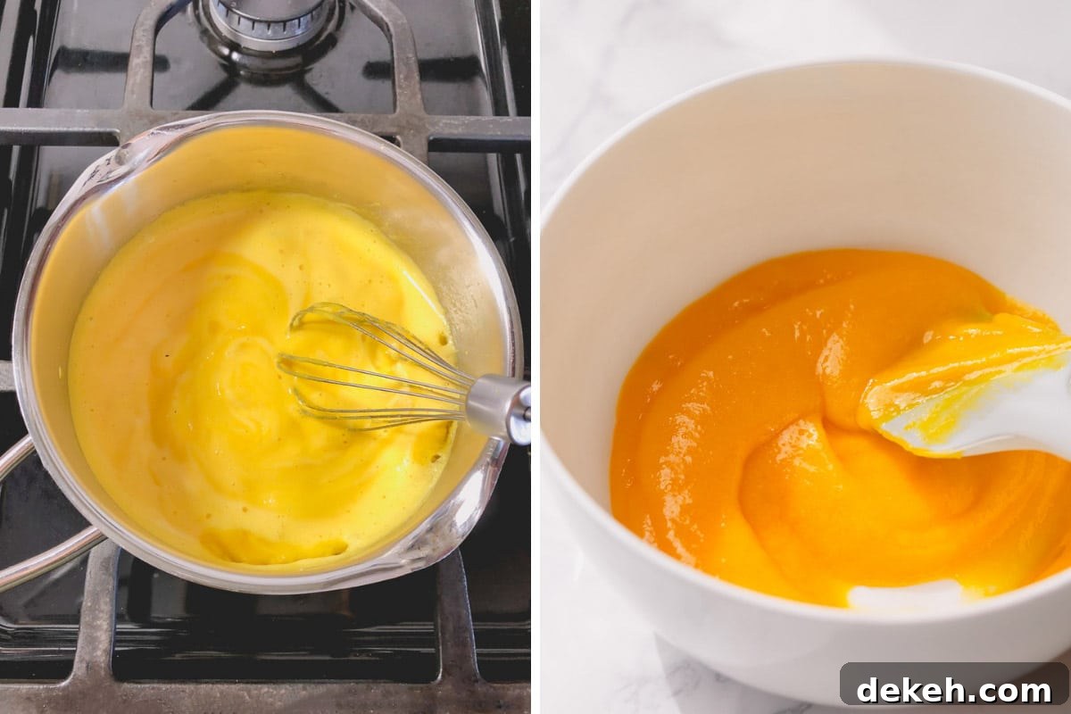 Cooking egg yolk mixture and cooling.