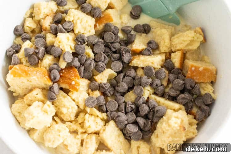 chocolate chips added to bowl