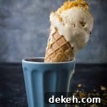 Hazelnut praline ice cream – rich and creamy vanilla ice cream filled with pieces of delectable hazelnut praline. Delicious all year round!