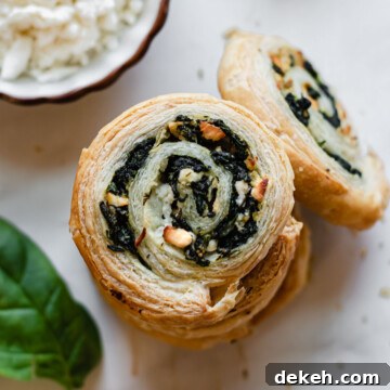 A stack of spinach feta pinwheels.
