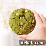 Holding the matcha white chocolate cookie thumbnail.